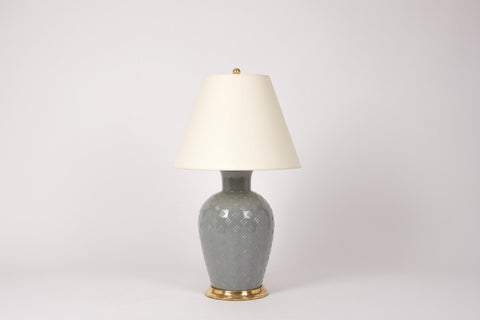 Single Basket Weave Lamp in Blue Grey