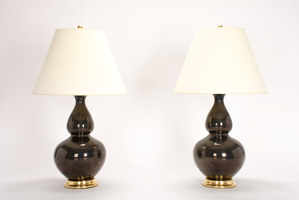 Pair of HT Double Gourd Lamps in Custom Blue Green Mirror