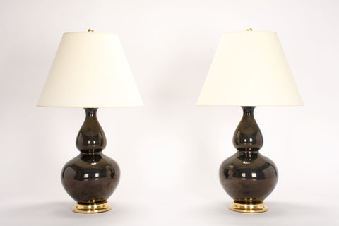 Pair of HT Double Gourd Lamps in Custom Blue Green Mirror