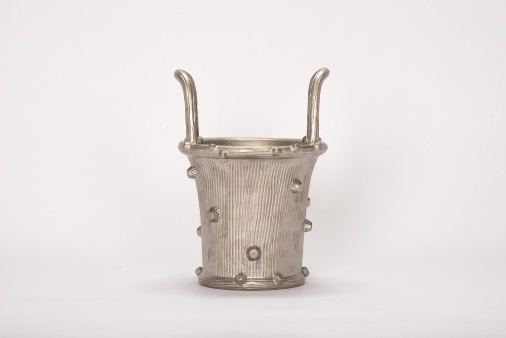 Medium Faux Bois Cache Pot in Platinum Luster