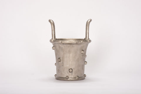 Medium Faux Bois Cache Pot in Platinum Luster