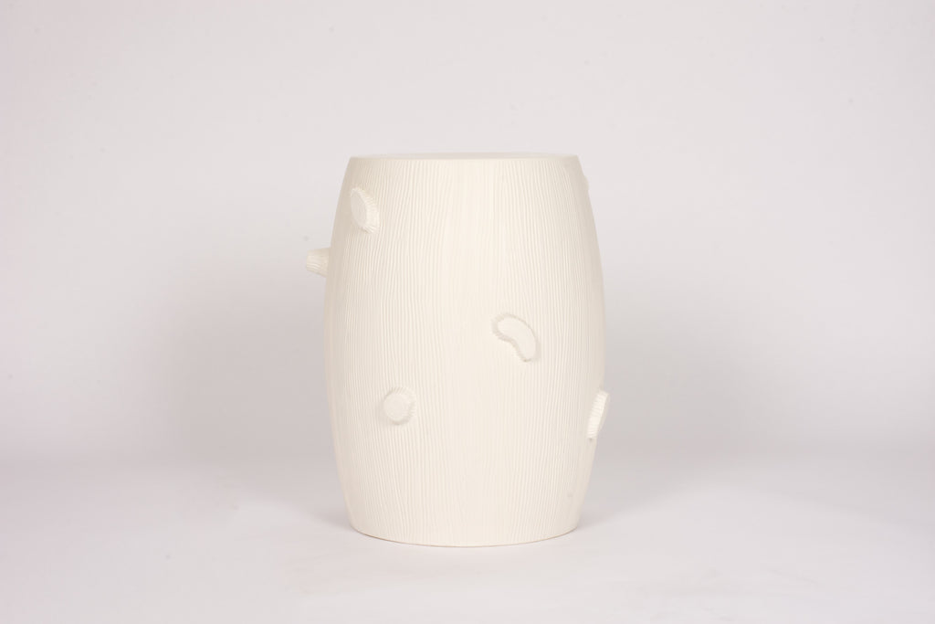 Faux Bois Garden Stool in Matte White