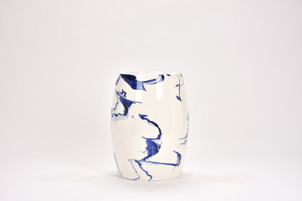 Garden Stool in Delft Blue Marble