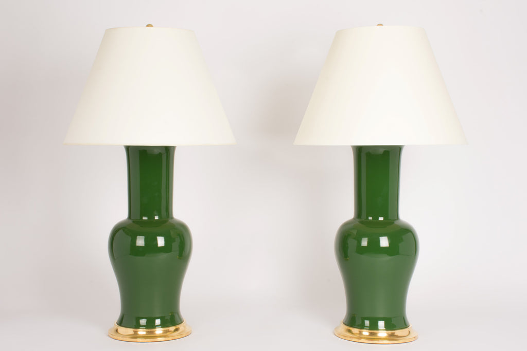 Pair of Garniture Lamps in Dark Green