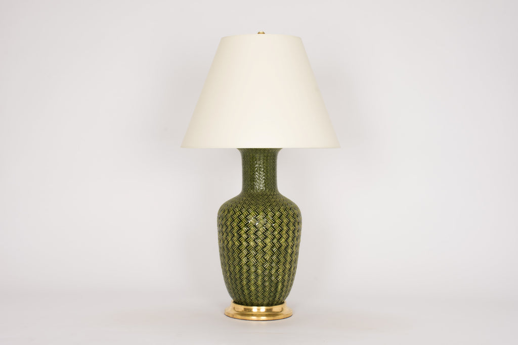 Single Ginger Jar with Basket Weave Lamp in Spruce