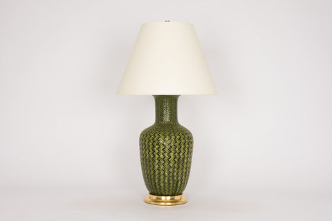 Single Ginger Jar with Basket Weave Lamp in Spruce