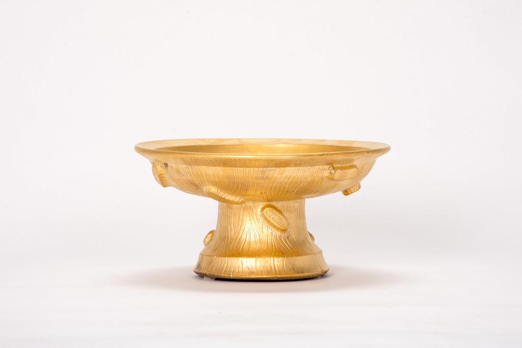 HT Faux Bois Pedestal Bowl in Gold Luster