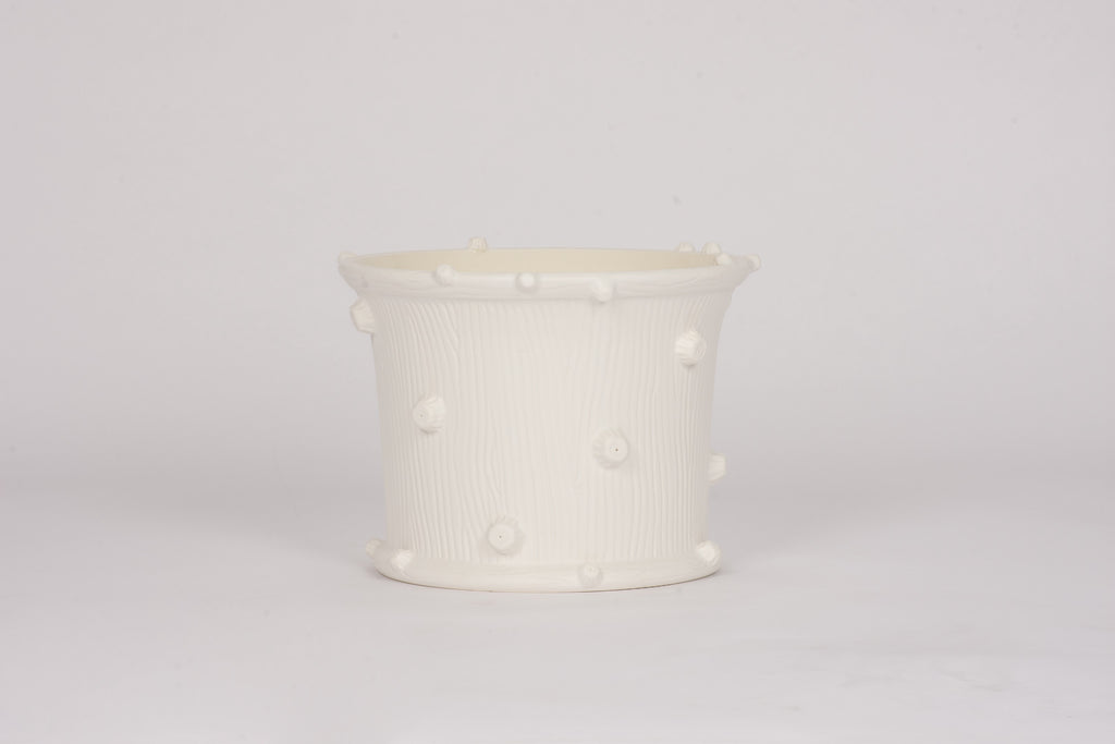 HT Medium Wide Faux Bois Cache Pot in Matte White