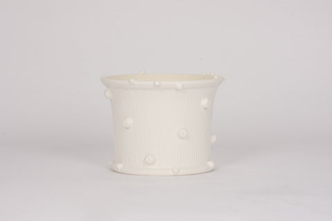 HT Medium Wide Faux Bois Cache Pot in Matte White