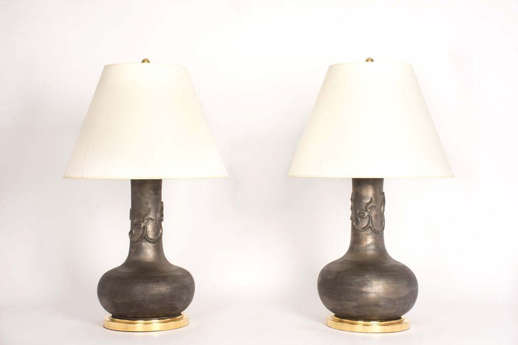 Pair of HT Serpentine Dragon Lamps in Matte Bronze