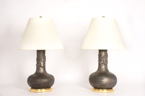 Pair of HT Serpentine Dragon Lamps in Matte Bronze