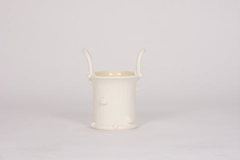 Small Faux Bois Cache Pot in Matte White