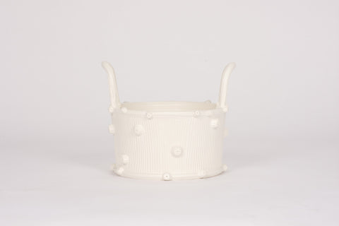 HT Wide Faux Bois Cache Pot in Matte White