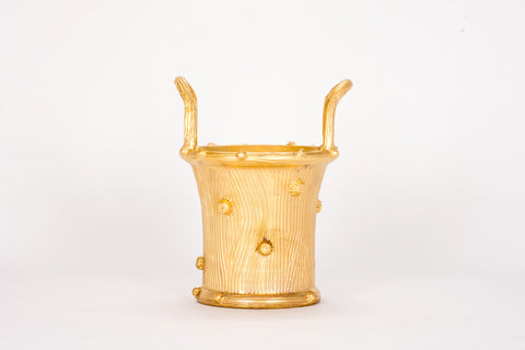 Large Faux Bois Cache Pot in Gold Luster