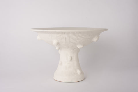 Large HT Faux Bois Pedestal Bowl in Matte White