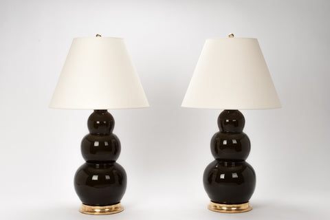 Pair of Large Three Ball Lamps in Olive