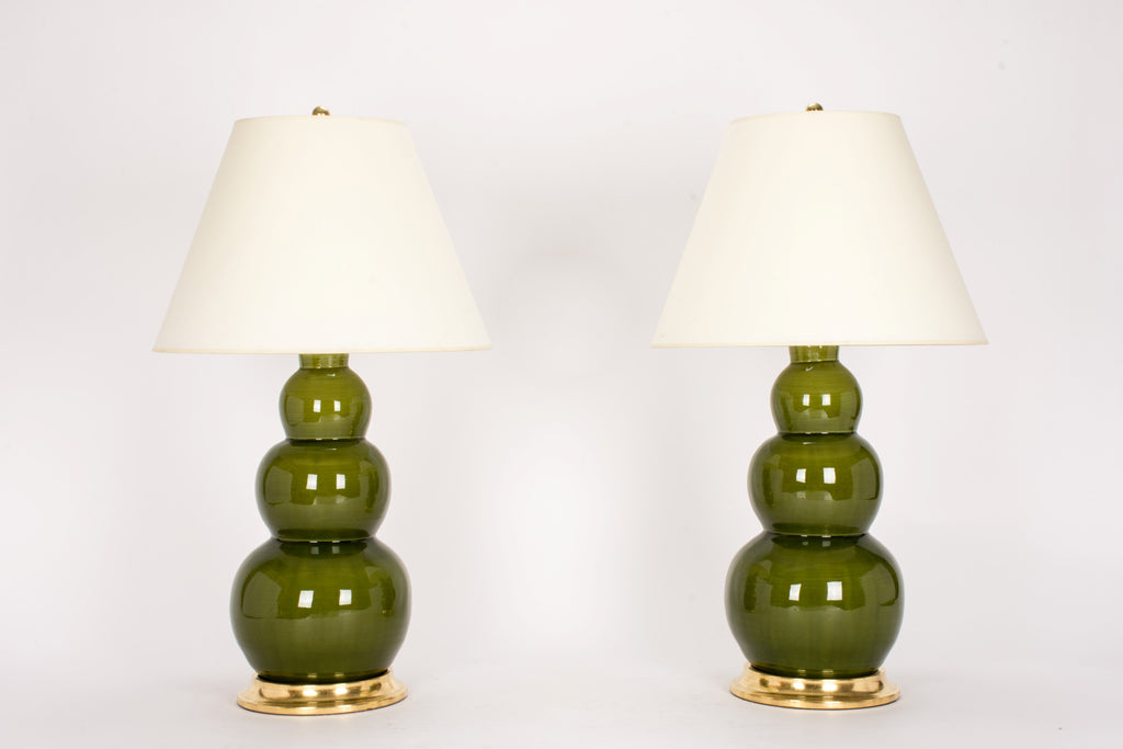 Pair of Large Three Ball Lamps in Spruce