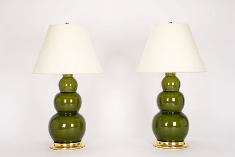 Pair of Large Three Ball Lamps in Spruce