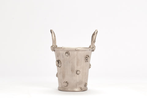 Large Faux Bois Cache Pot in Platinum Luster