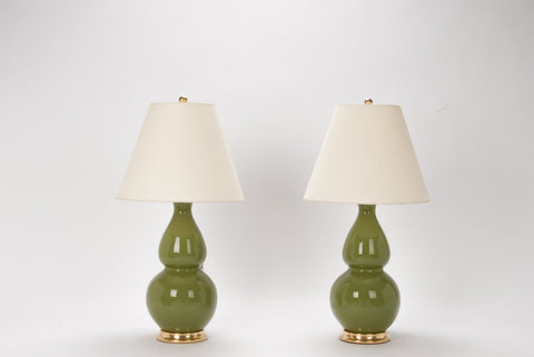 Pair of Medium Double Gourd Lamps in Avocado