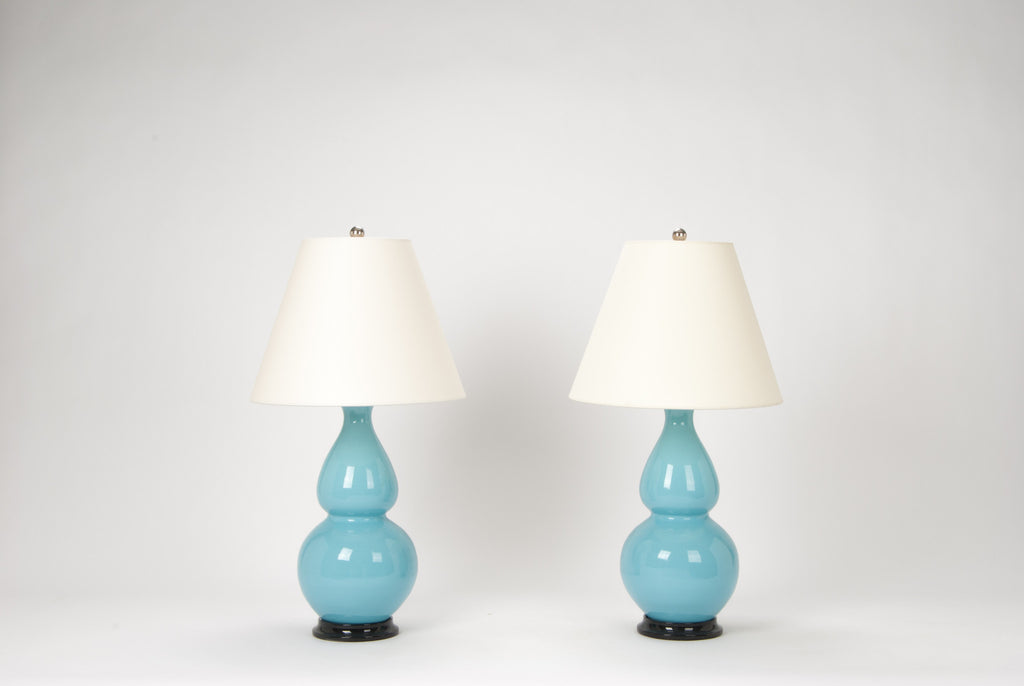 Pair of Medium Double Gourd Lamps in Robin's Egg