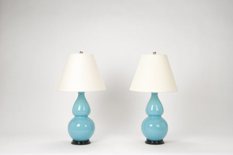 Pair of Medium Double Gourd Lamps in Robin's Egg