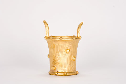 Medium Faux Bois Cache Pot in Gold Luster