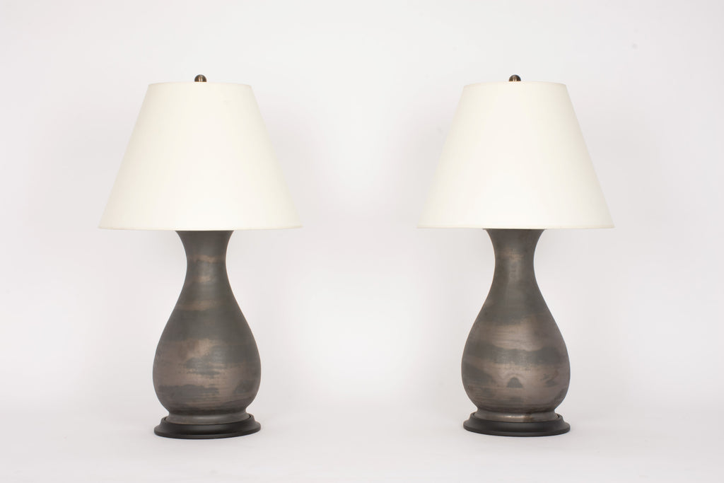 Pair of Medium Louisa Lamps in Matte Bronze
