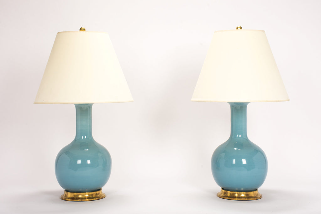 Pair of Medium Single Gourd Lamps in Hydrangea