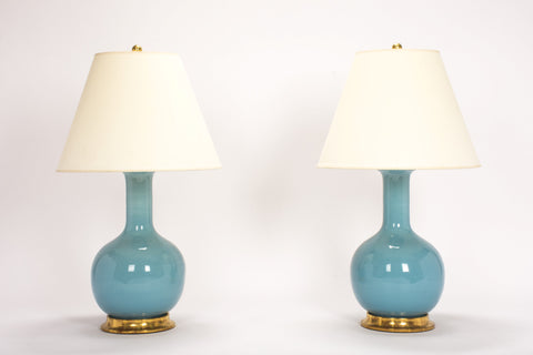 Pair of Medium Single Gourd Lamps in Hydrangea
