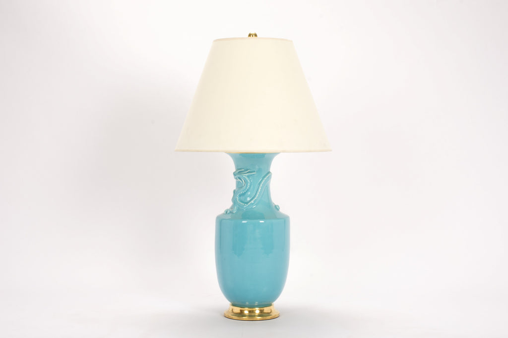 Single Ming Dragon Lamp in Robin's Egg