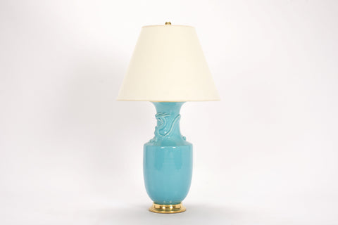 Single Ming Dragon Lamp in Robin's Egg
