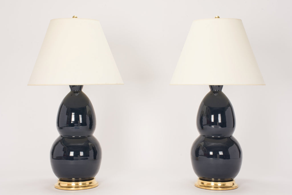 Pair of Modern Double Gourd Lamps in Navy