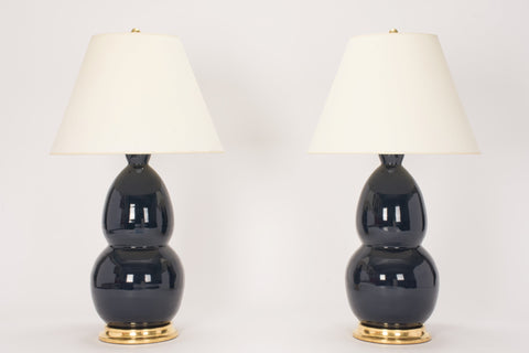 Pair of Modern Double Gourd Lamps in Navy