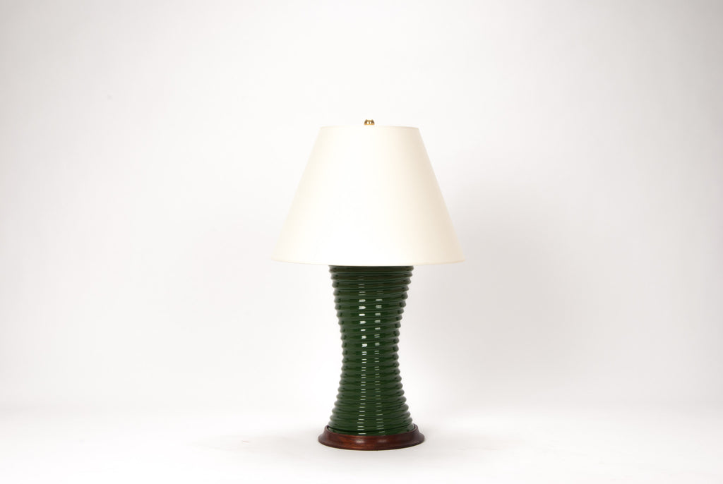 Single Ribbed Hourglass Lamp in Dark Green