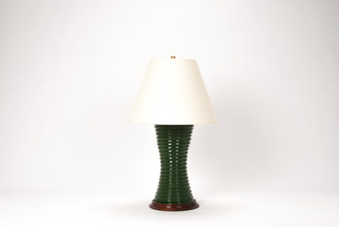 Single Ribbed Hourglass Lamp in Dark Green