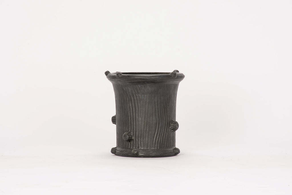 Small Faux Bois Cache Pot in Matte Black