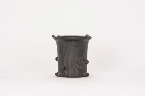 Small Faux Bois Cache Pot in Matte Black
