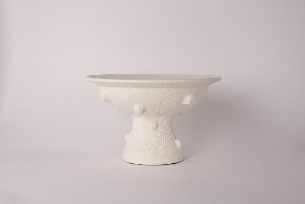 Medium HT Faux Bois Pedestal Bowl in Matte White