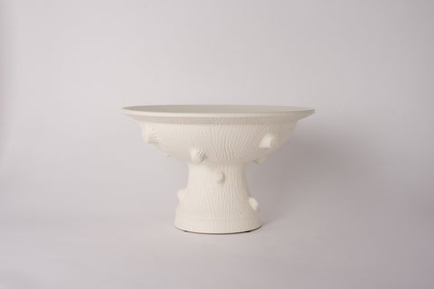 Medium HT Faux Bois Pedestal Bowl in Matte White