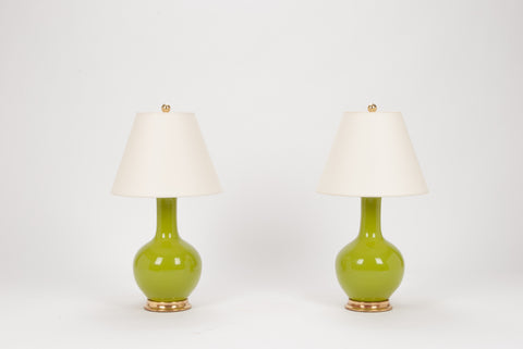 Pair of Small Single Gourd Lamps in Chartreuse