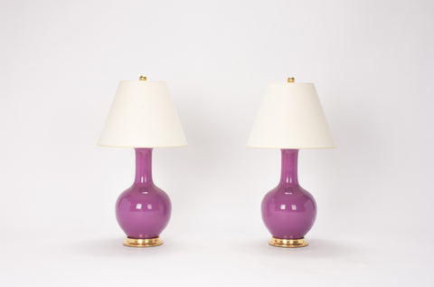 Pair of Small Single Gourd Lamps in Lavender