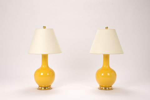 Pair of Small Single Gourd Lamps in Marigold