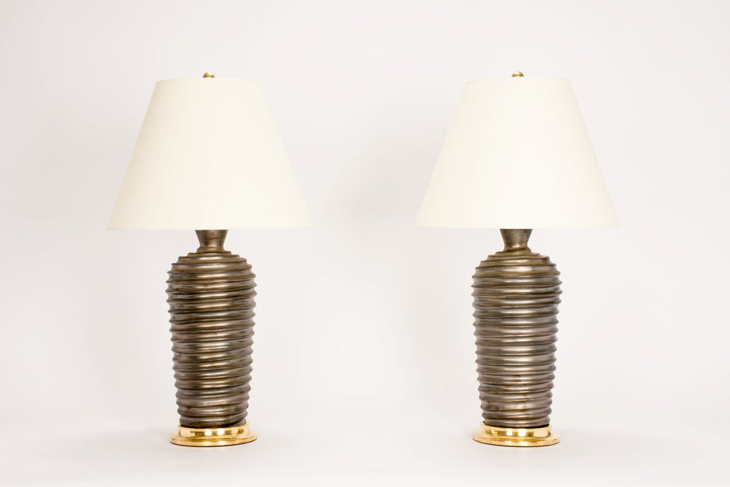 Pair of Spiral Lamps in Matte Bronze