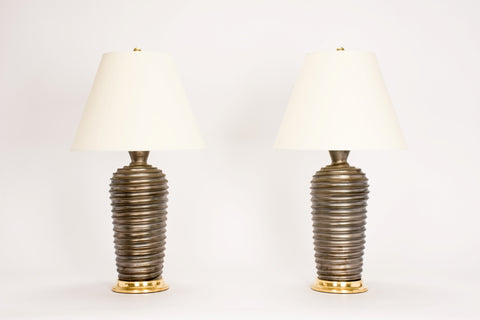 Pair of Spiral Lamps in Matte Bronze