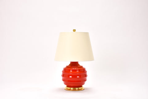 Single Wide Ribbed Ball Lamp in Red