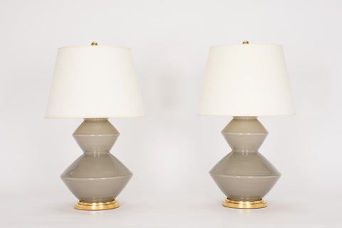 Pair of Wide Zig Zag Lamps in Grey