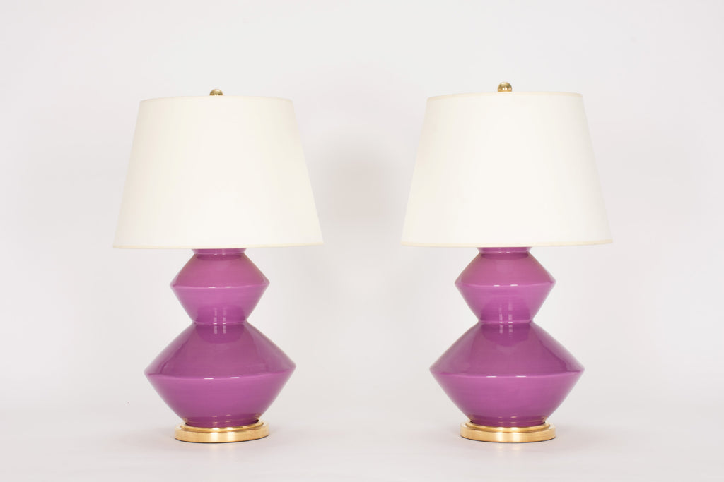 Pair of Wide Zig Zag Lamps in Lavender