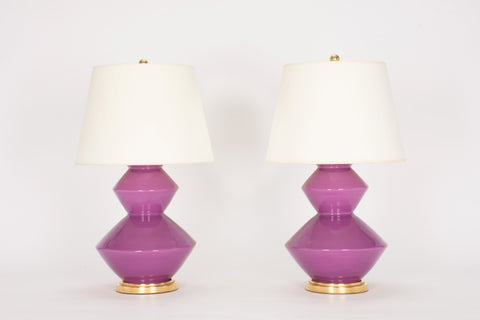 Pair of Wide Zig Zag Lamps in Lavender