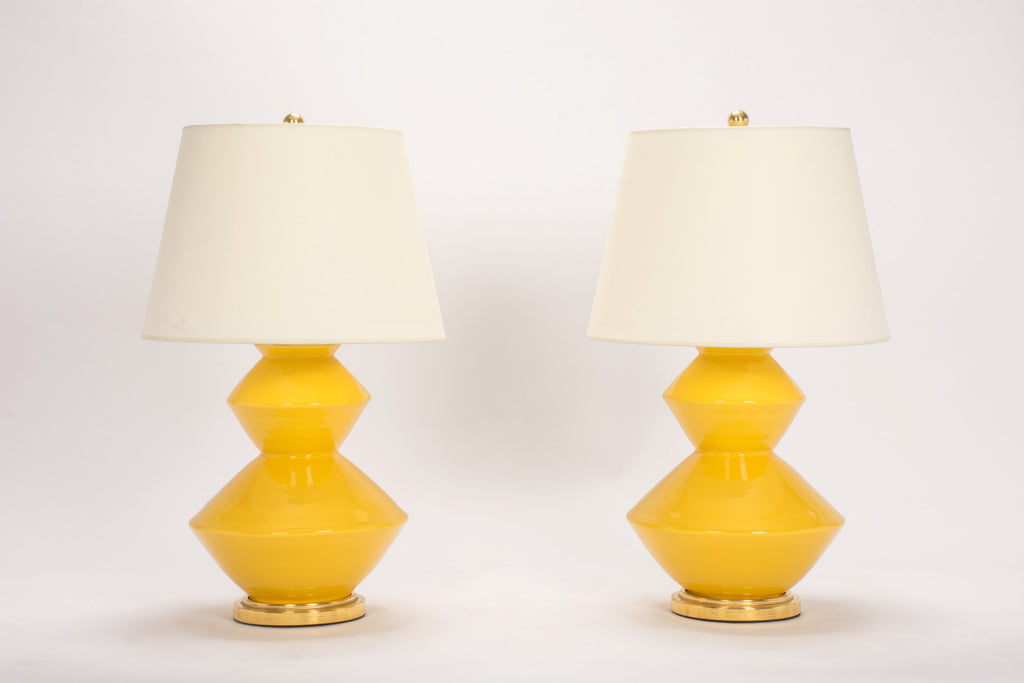 Pair of Wide Zig Zag Lamps in Marigold